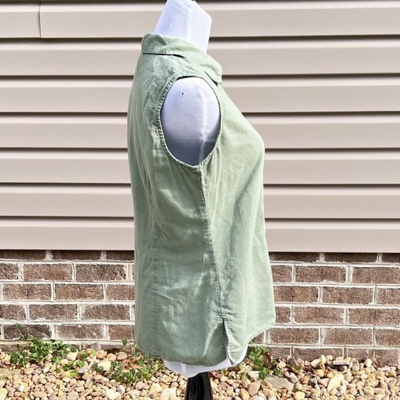 Geoffrey Beene Womens Green Linen Blend Tank Open‎ Work Detail Side Zip Size M - Picture 3 of 7